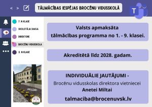 ⁠IR SĀKUSIES pieteikšanās 2025./2026.m.g. TĀLMĀCĪBAS programmā 1.-9.klasei